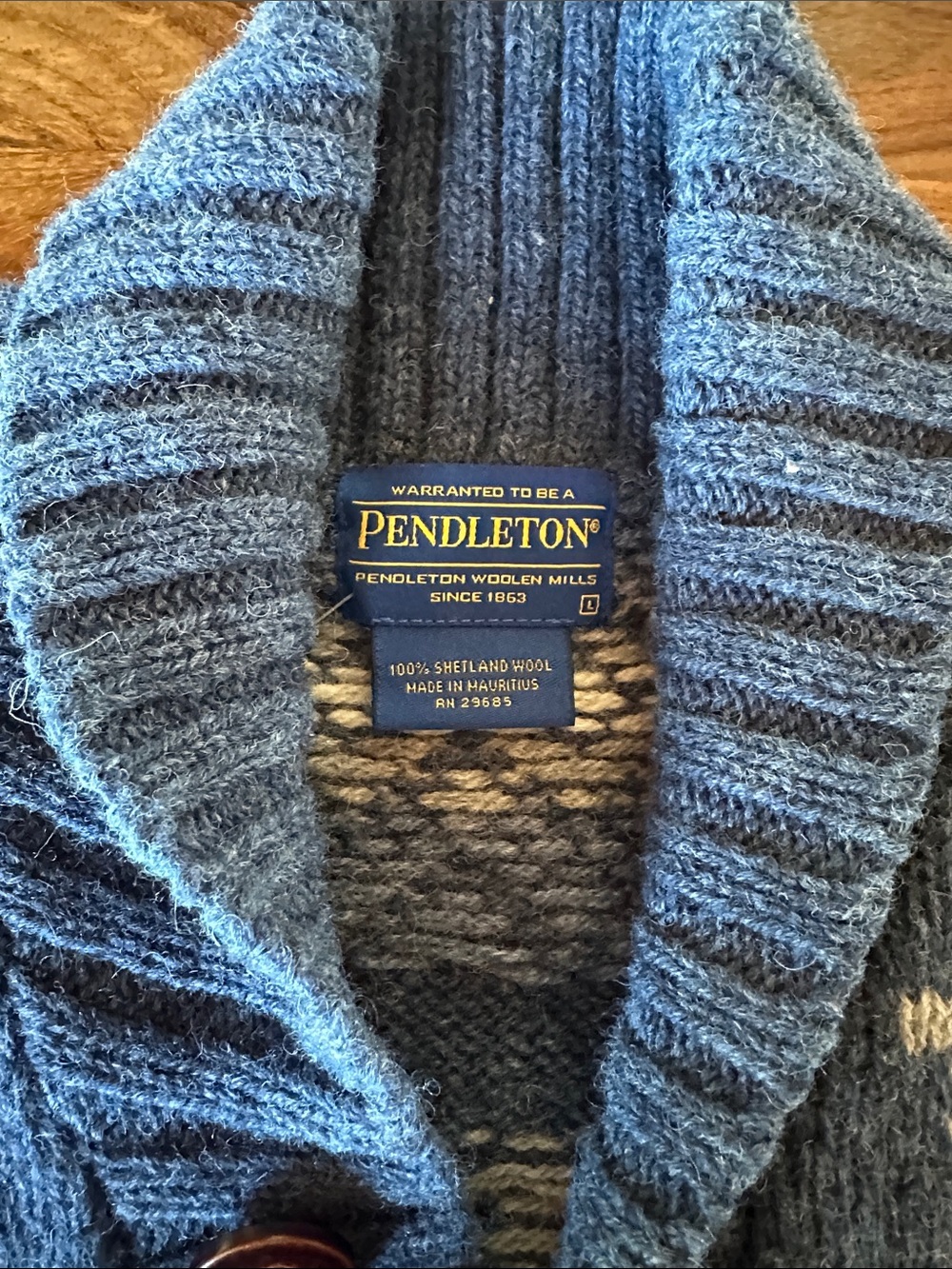 Pendleton Men's Blue Collar Wool Sweater - Picture 2 of 7